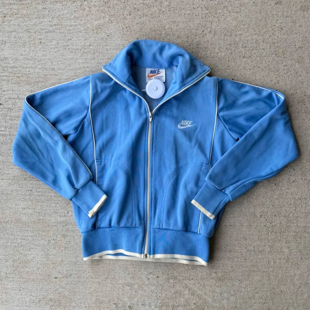 Vintage 70s Nike Orange Tag Track Jacket Made in Taiwan Powder Blue Womens S
